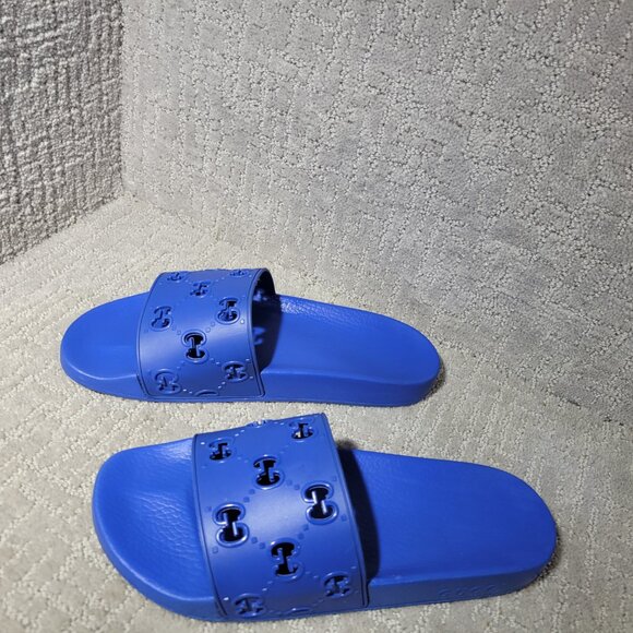 Gucci Pursuit Slide Men's Size US 10 Blue Rubber GG Perforated Sandals. - Picture 10 of 10